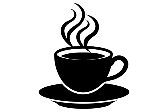 Black Silhouette of Steaming Coffee Cup