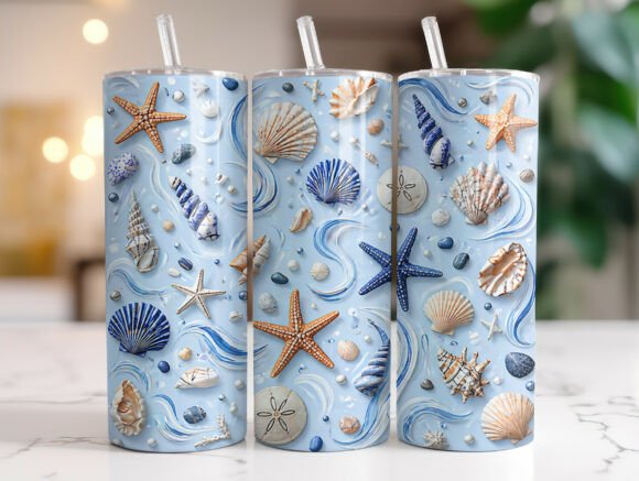 Blue Coastal Seashells 20oz Tumbler Wrap