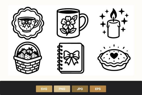 Cup Candle Basket Pie Line Art