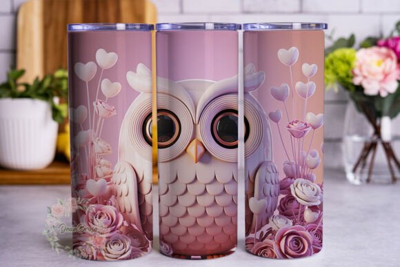 Cute Owl Pink Floral 20oz Tumbler Wrap