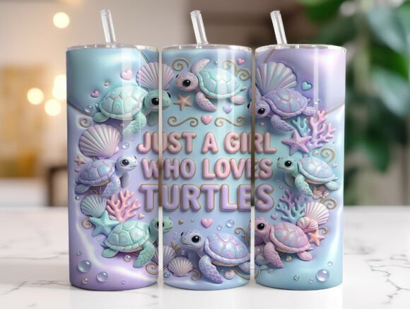 Cute Sea Turtle 20oz Tumbler Wrap PNG