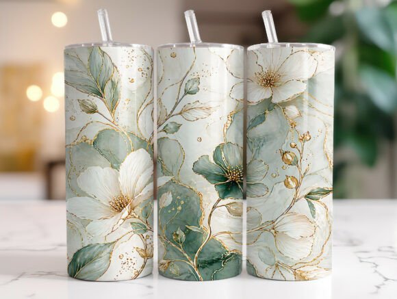Elegant Floral Gold Marble Tumbler Wrap