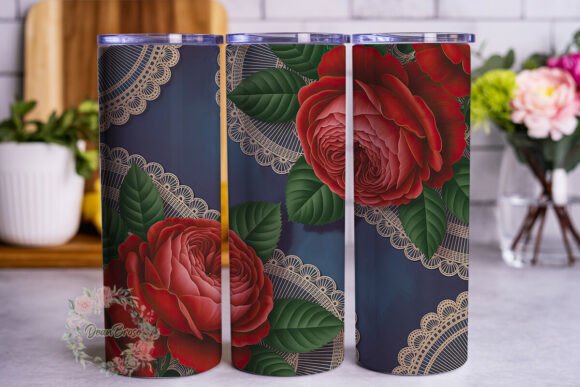 Elegant Red Roses Lace 20oz Tumbler Wrap