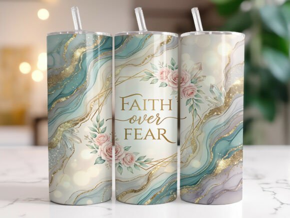 Faith over Fear Marble Gold Tumbler Wrap