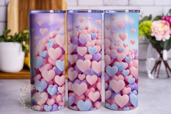 Fluffy Pastel Hearts 20oz Tumbler Wrap