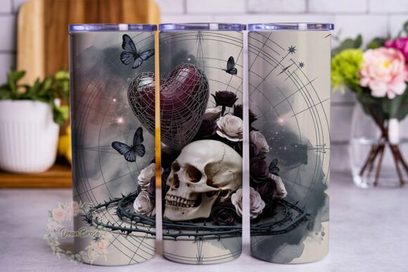 Gothic Skull Rose Heart 20oz Tumbler