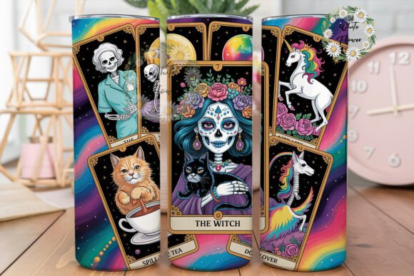 Gothic Tarot Witch Cat Tumbler Wrap PNG