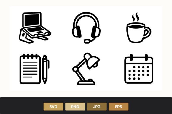 Laptop Stand Headset Coffee Cup Notepad