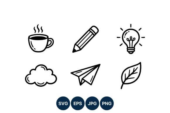 Line Art Icons Cup Pencil Light Bulb