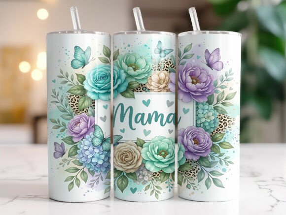 Mama Leopard Floral Butterfly Tumbler