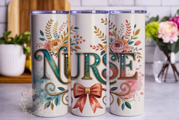 NURSE Floral Glitter 20oz Tumbler Wrap