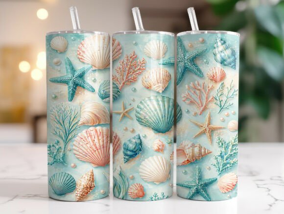 Ocean Seashell Coral Beach Tumbler Wrap