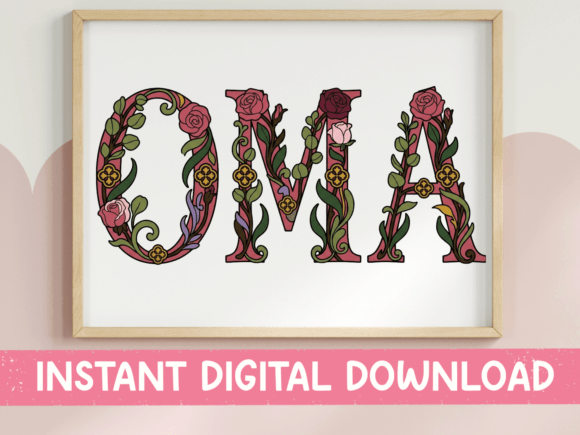 Oma Floral Letter Art SVG Dark