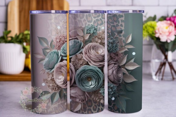 Pink Teal Floral Leopard 20oz Tumbler