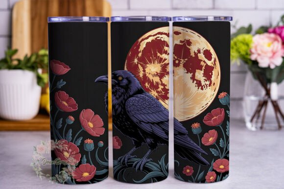 Red Moon Crow Floral 20oz Tumbler Wrap