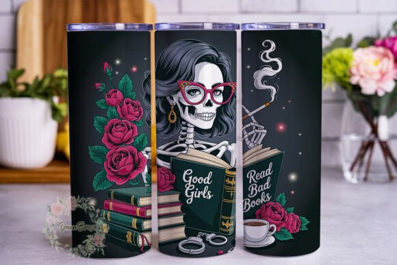 Skeleton Reading Books 20oz Tumbler Wrap