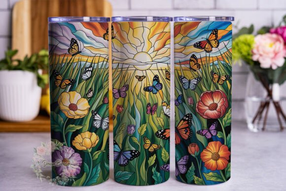 Stained Glass Butterfly Meadow Tumbler