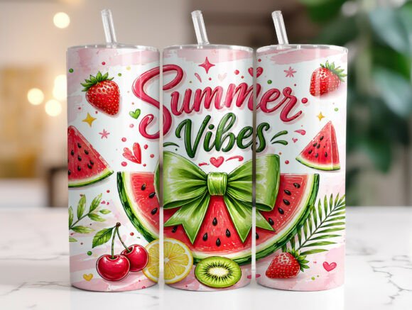 Summer Vibes Watermelon Bow Tumbler Wrap