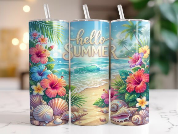 Tropical Beach Hello Summer Tumbler Wrap