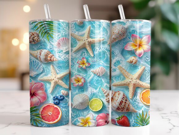Tropical Beach Starfish Seashell Tumbler