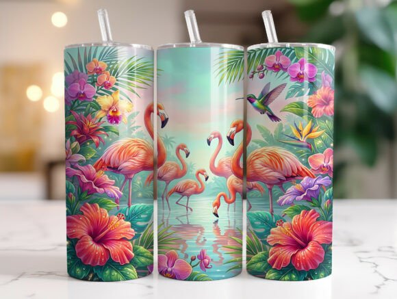 Tropical Flamingo Floral Tumbler Wrap
