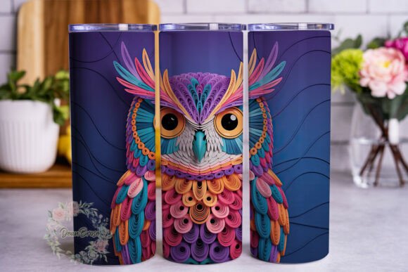 Vibrant Quilled Owl 20oz Tumbler Wrap