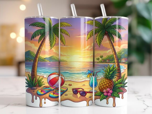 Vibrant Tropical Beach Sunset Tumbler