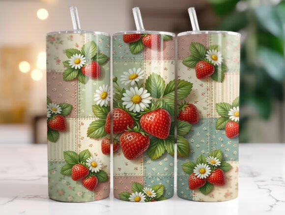 Vintage Strawberry Floral Quilt Tumbler