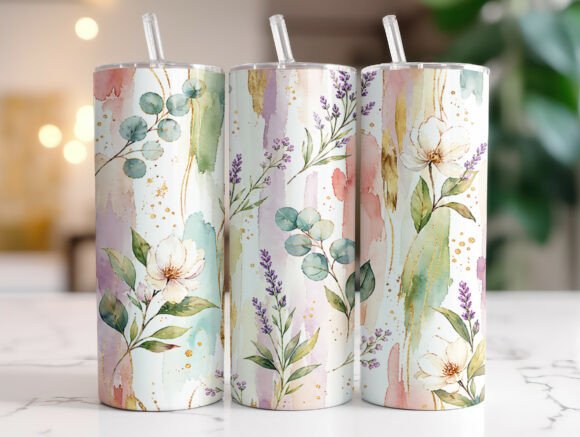 Watercolor Floral Eucalyptus Tumbler PNG