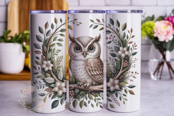 Winter Owl Floral Wreath 20oz Tumbler